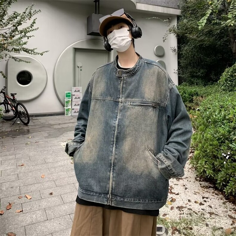2023复古水洗做旧牛仔外套男春秋季宽松休闲拉链夹克上衣N819,男装夹克,星座1116A-1（原606A）