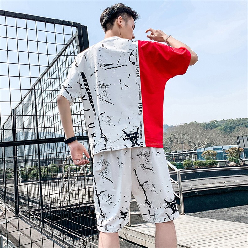 休闲套装男士短袖T恤两件套潮流青少年宽松运动服DS396T,男装T恤,电商A102