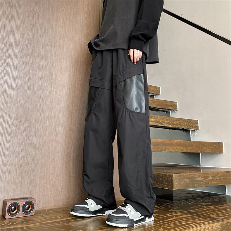 8XL-M春季拼接PU皮冲锋裤男特大码防风防水登山工装裤KZ016P53,男装休闲裤,电商B312