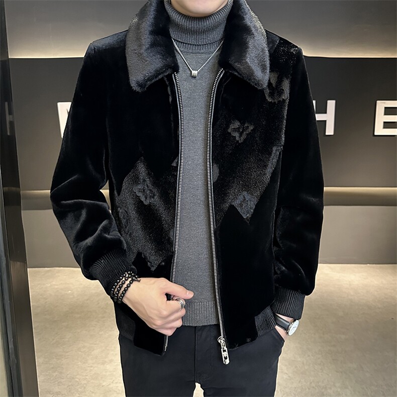 男士商务休闲纯色夹克金貂绒保暖外套中年时尚上衣ZX8928-P230图片