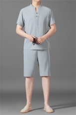 夏季风唐装短袖衬衫男中老年透气中式三件套装MJ5107-P63，男装衬衫，星座1105-3
