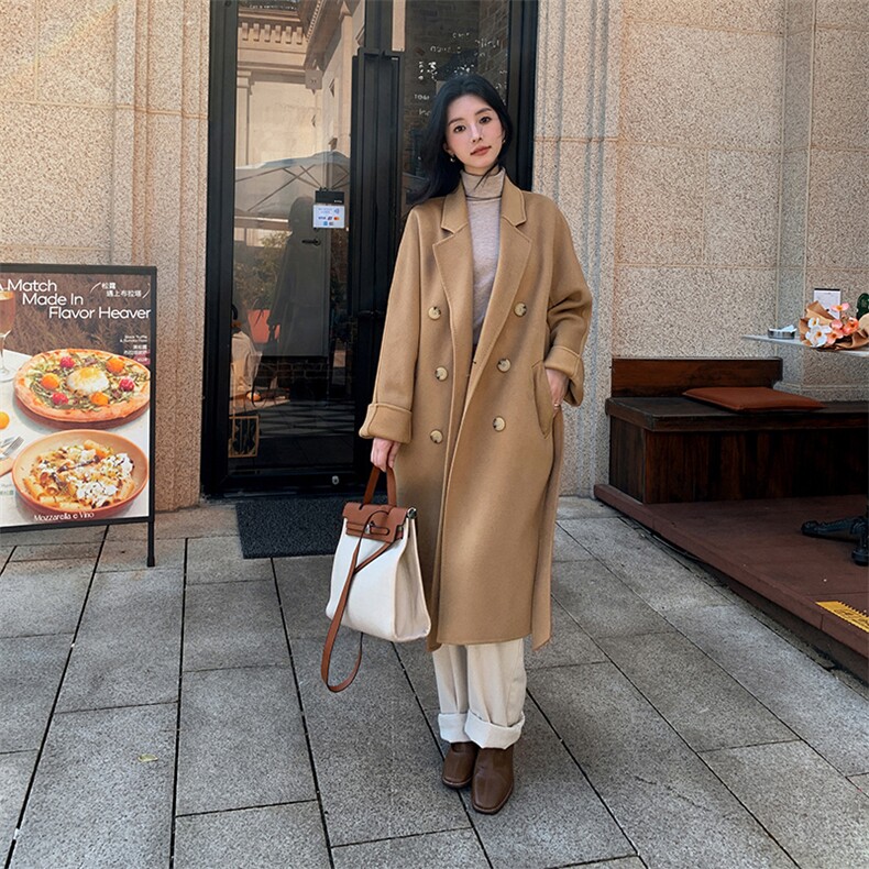 时尚百搭30%羊绒70%大衣简约高级显瘦长款外套，女装羊绒大衣，乾庄羊绒