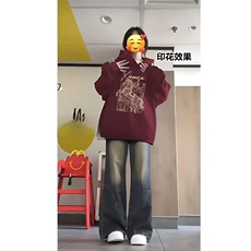 1506-1/W3161/P52港风宽松潮牌字母印花百搭外套连帽红色本命年男，女装短外套，星座1506-1