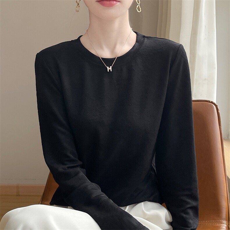 提花新中式长袖t恤女秋季2024新款欧货宽松打底内搭洋气显瘦上衣,针织衫/毛衣,圣丽羊绒