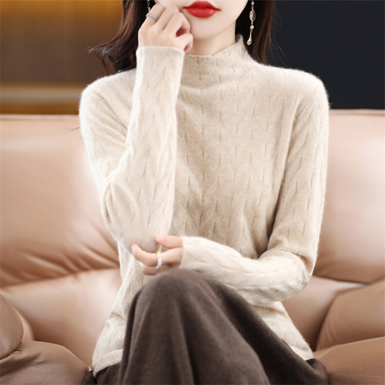 自带领羊毛衫半高领打底衫女2024新款内搭,女装羊毛衫,郡淞羊绒