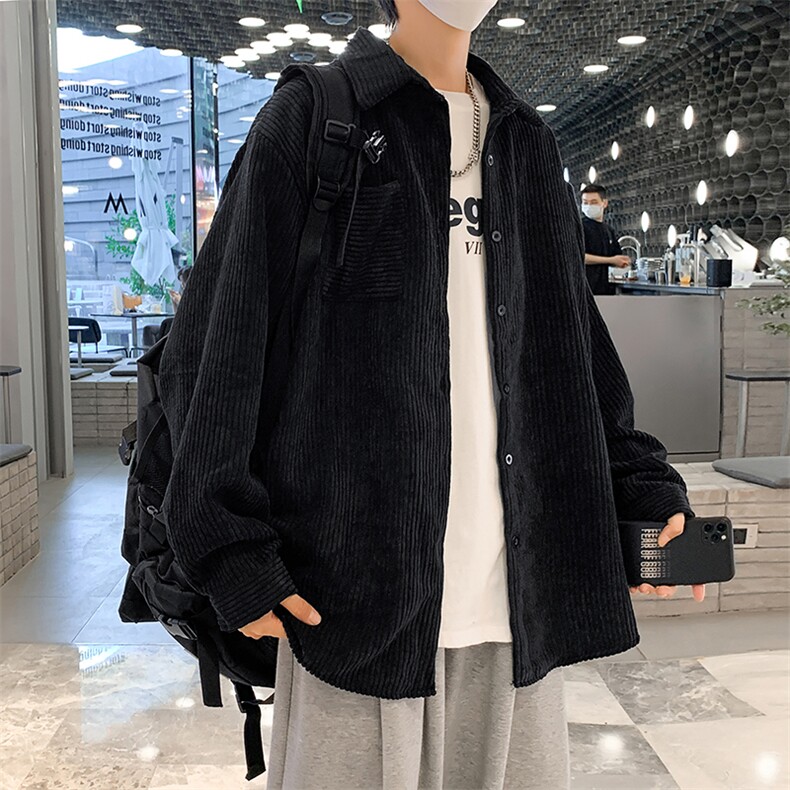 原宿风秋季灯芯绒长袖衬衫潮流百搭情侣宽松翻领衬衣W2029-P30,男装衬衫,星座512-4