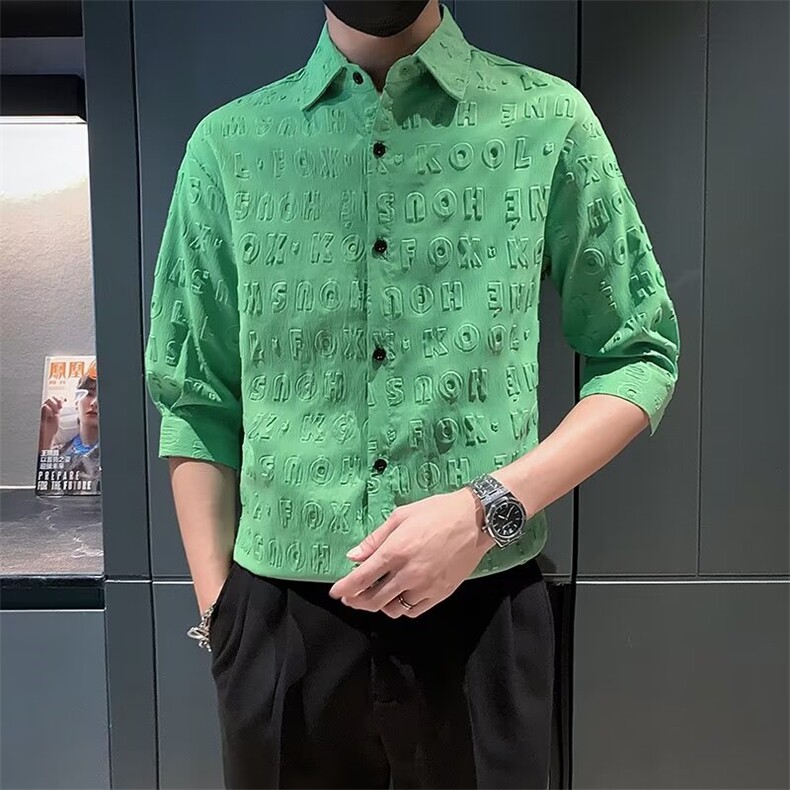 衬衫男短袖潮牌冰丝七分袖男装夏季衣服休闲痞帅半袖衬衣潮C305,男装T恤,星座1116A-2（原606A-1）