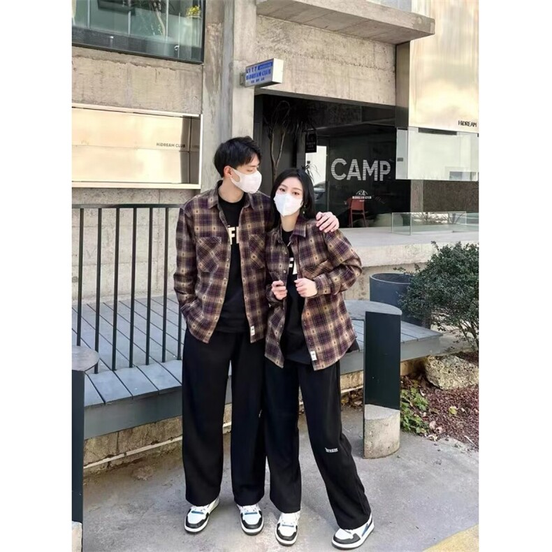 1506-1/GJ010/P52美式复古衬衫男女款春秋季宽松图片
