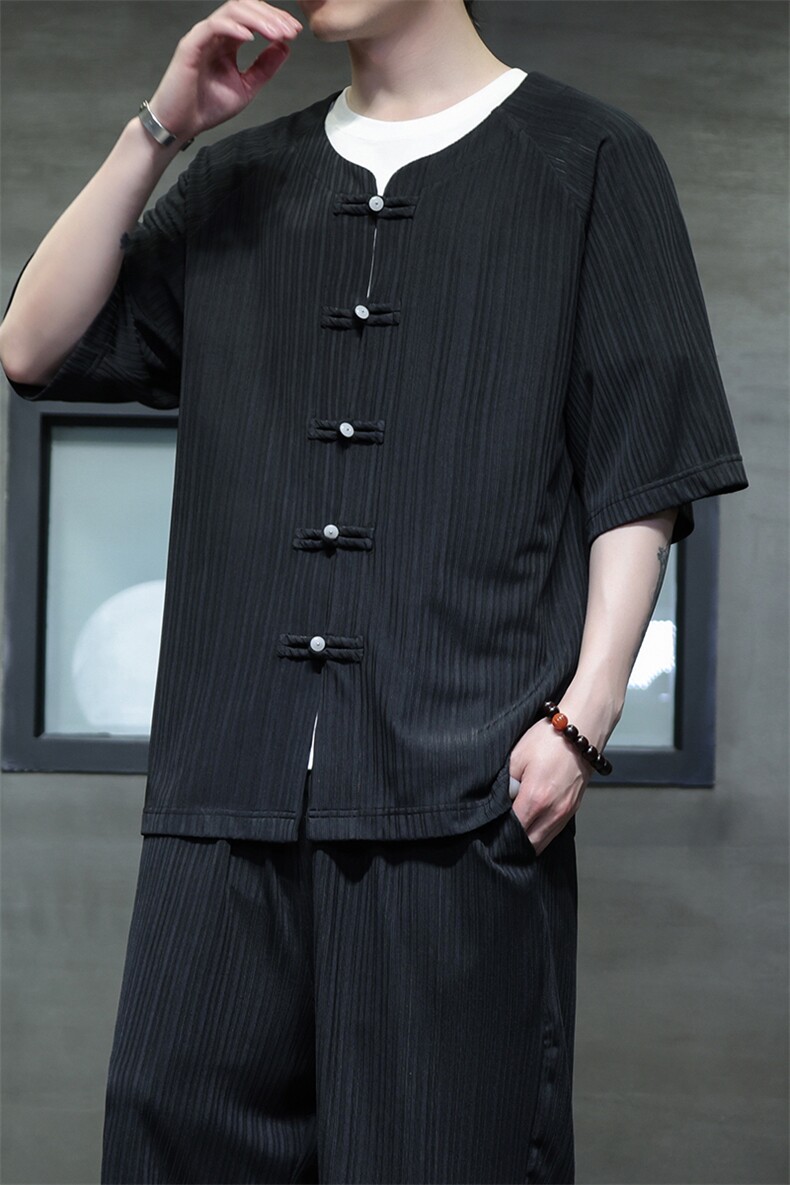 2025夏季新款风男装汉服盘扣新中式开衫唐装竖纹衬衫C101-P45,男装衬衫,电商B277(原6028)
