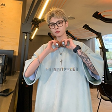 ！2025夏季新款男士潮牌麂皮绒短袖T恤半袖TL2405特P25控45，男装T恤，电商B220