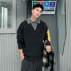 美式潮牌假两件针织衫高级感痞帅百搭秋冬时尚宽松毛衣男，男装针织衫/毛衣，星座1210-1