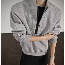1506/QJK790/P52美式复古立领开衫拉链卫衣男春秋款灰色宽松休闲，男装卫衣，星座1506