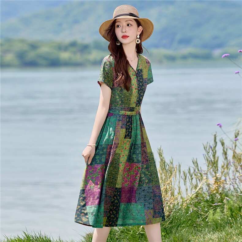 气质棉麻碎花连衣裙2026新款今年流行收腰显瘦夏装巨好看裙子,女装连衣裙,倪叶myz