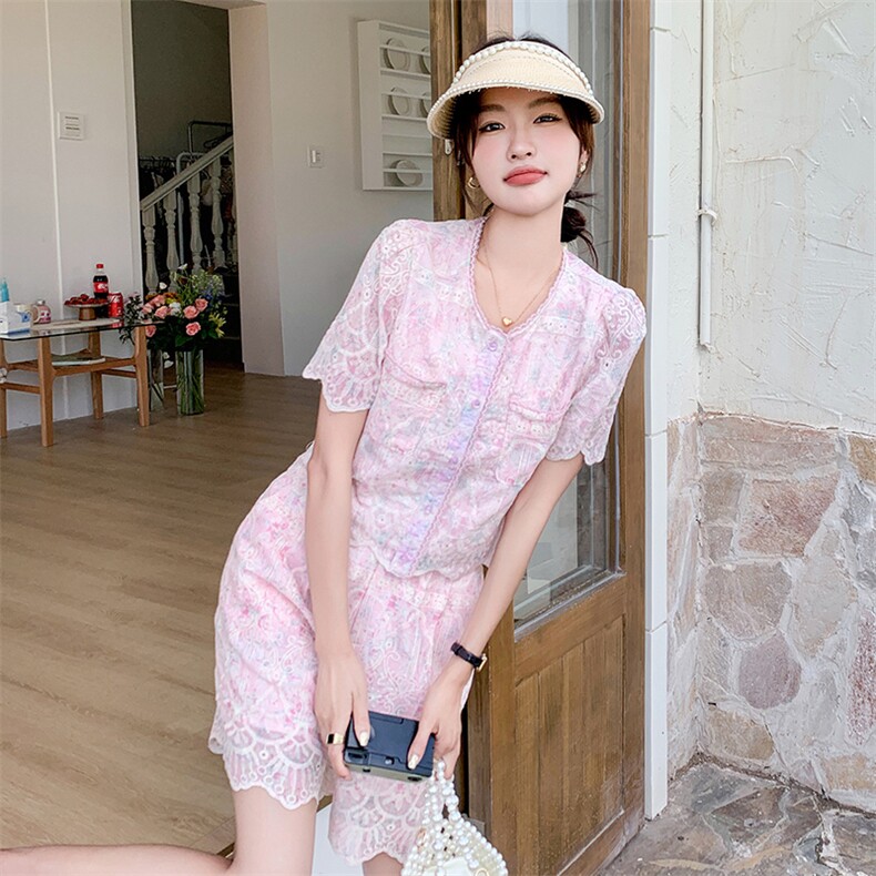 新中式风时尚盘扣阔腿裤套装两件套P145-K195,女装套装/套裙,红龙果