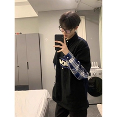 假两件潮流长袖t恤美式复古卫衣圆领重磅宽松外套WY84特P52，男装T恤，星座908-1