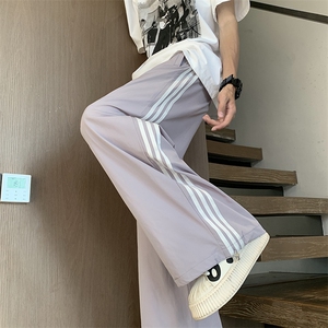夏季薄款条纹休闲裤垂感速干新款宽松直筒运动裤图片