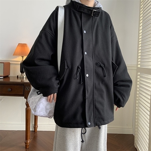 冬季ins港风连帽呢大衣假两件潮牌棉服加厚毛呢外套男 W6510-P75图片