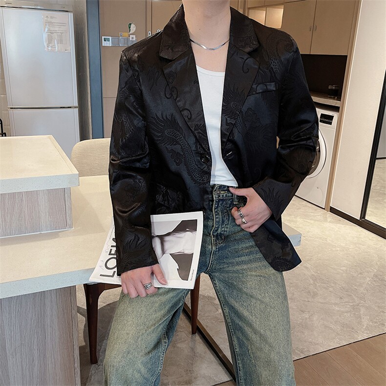 新中式新款龙纹提花西装外套男风复古小众西服潮流XZ0080-P75，男装西服，电商B267