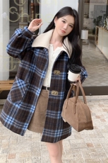 2024年冬季新款格子毛呢外套女0136，女装毛呢外套，浙宝069