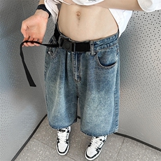配腰带美式牛仔短裤男潮牌复古宽松休闲阔腿五分裤N0934-P40，男装牛仔裤，星座308B-1