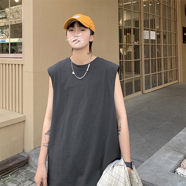 DF359-TP11-13纯棉无袖T恤可二开男夏季港风宽松纯色打底衫背心,男装T恤,电商A102