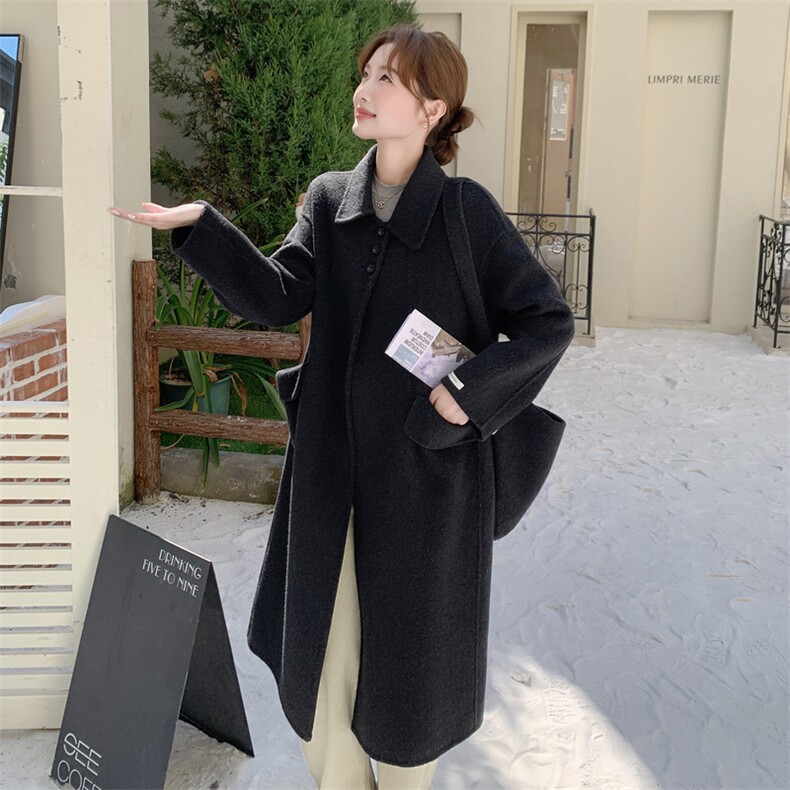 2025冬季新款韩系显瘦时尚气质复古百搭毛呢大衣女长款呢子外套潮,女装羊绒大衣,2C316