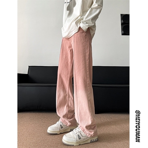 宽松直筒渐变色百搭时尚个性长裤日系Hiphop牛仔裤K619TP45控75图片