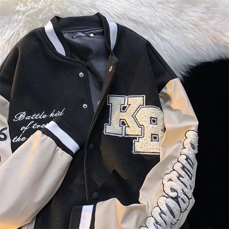 美式高街复古撞色拼接棒球服女潮牌情侣装立领刺绣夹克J122P70,男装夹克,星座1116-2