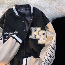 美式高街复古撞色拼接棒球服女潮牌情侣装立领刺绣夹克J122P70，男装夹克，星座1116-2