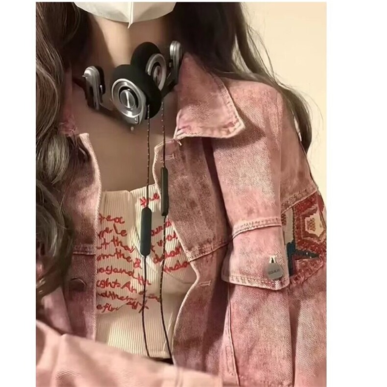 小香风牛仔外套女春秋复古做旧拼接设计感小众宽松粉色开衫夹克潮,男装夹克,星座506A