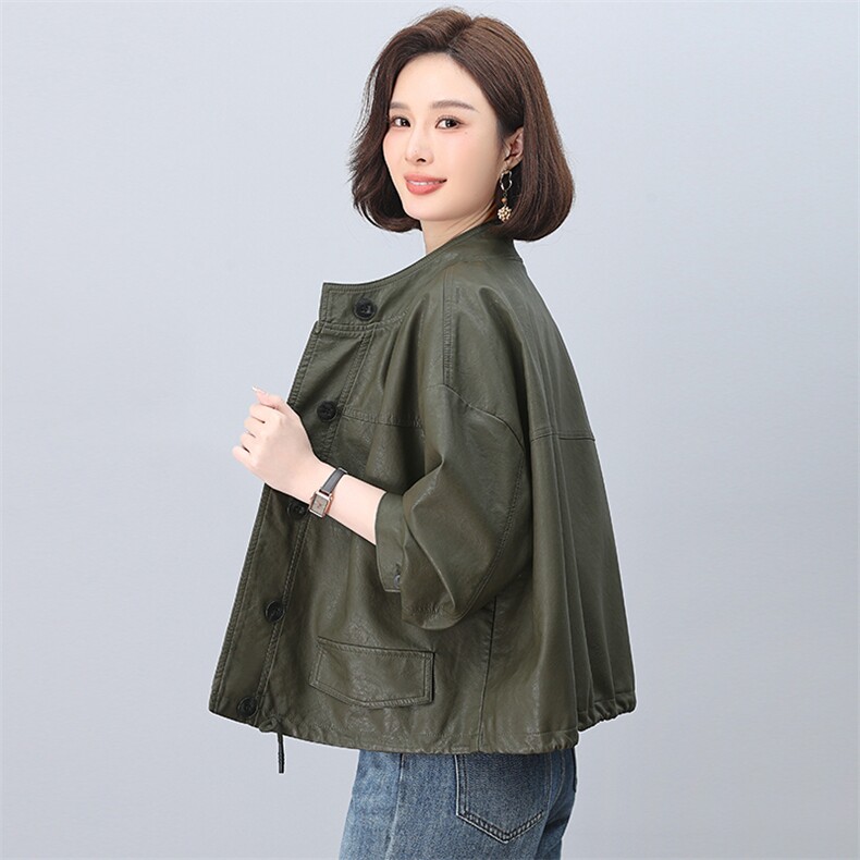 皮外套女春秋2025新款高级感休闲宽松洋气减龄中年妈妈短款皮夹克,女装皮衣,忆绮罗