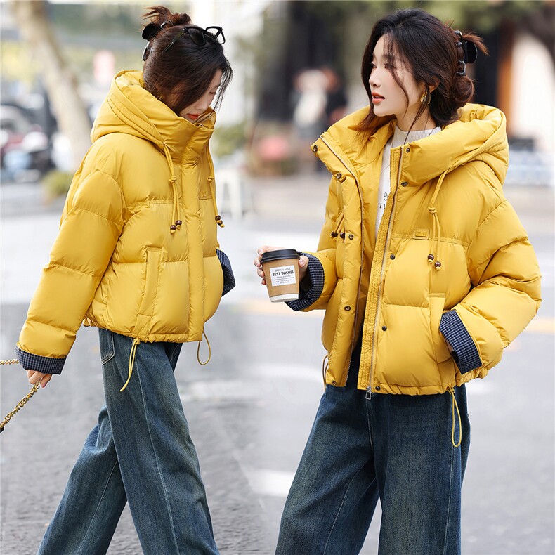 白鸭绒羽绒服女短外套2026冬季新款小个子宽松百搭面包服,女装羽绒服,鑫源服饰