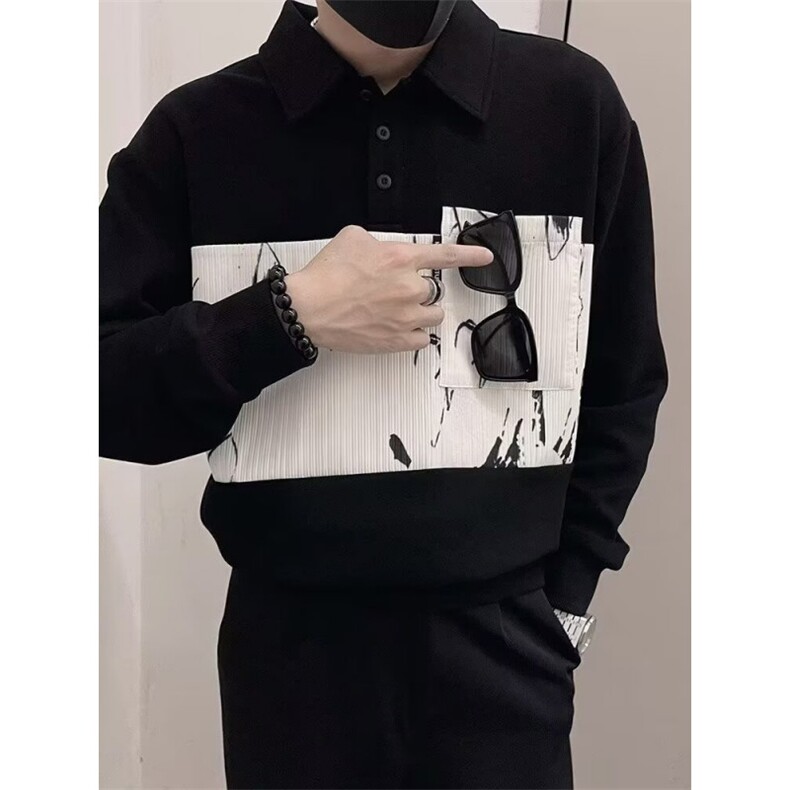 网络图现货潮流轻奢风时尚痞帅华棉拼接POLO领卫衣JA009-P48,男装Polo衫,星座715-7