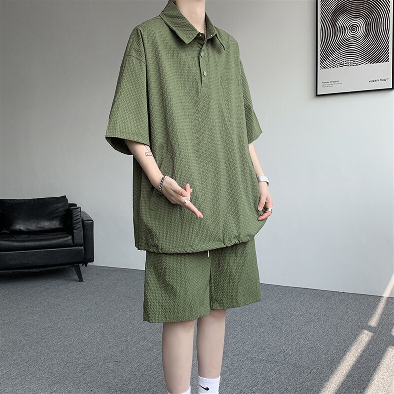 8XL-M日系工装短袖衬衫男夏季POLO衫t恤休闲运动套装TZ38004特P55,男装Polo衫,电商B312