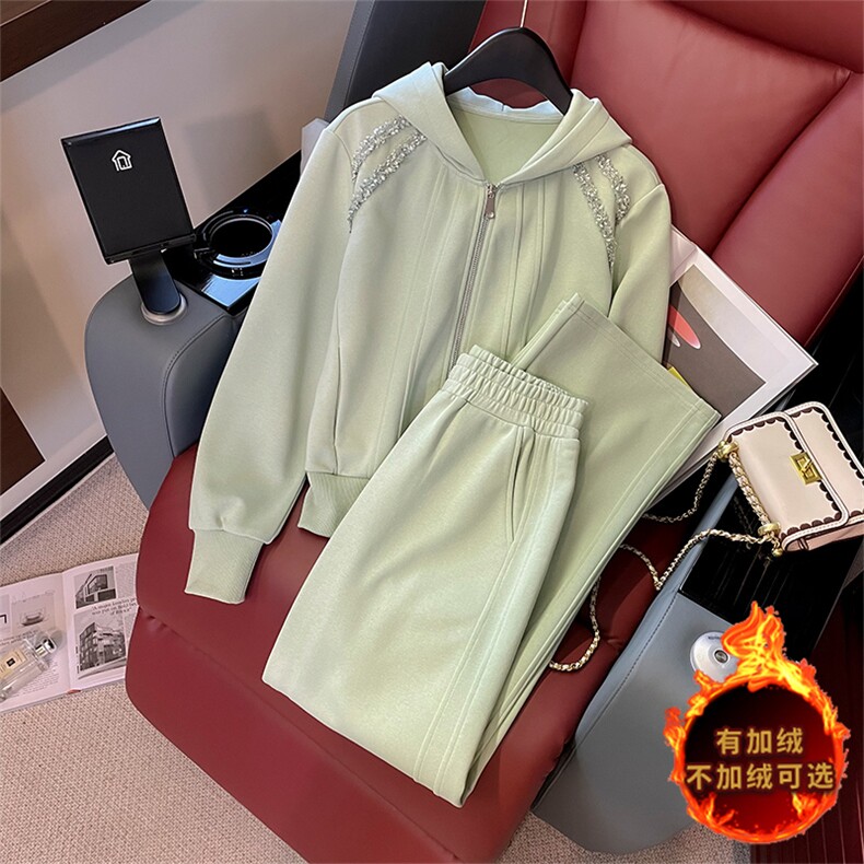 女秋拉链连帽开衫卫衣阔腿裤两件套潮,女装套装/套裙,江南