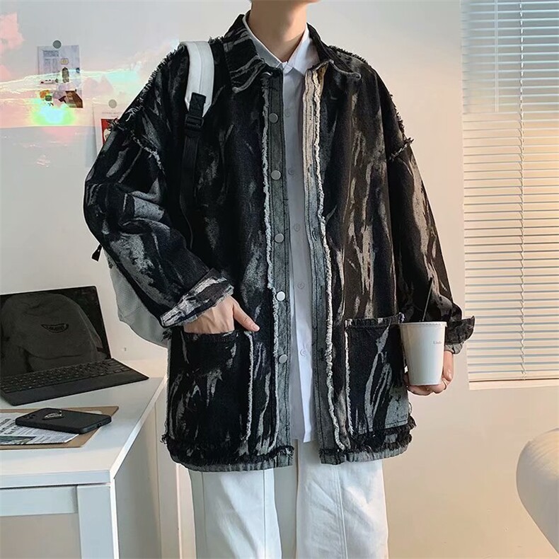 春季美式扎染牛仔外套男潮牌ins高街复古bf风痞帅夹克衫W2587-P52,男装夹克,星座512-2