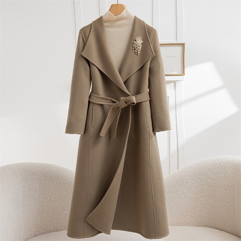 2025年秋季常规长袖中长款时尚百搭通勤大衣，女装毛呢外套，怡欣双面呢工厂店