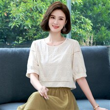 2022夏装新款舒适提花短袖上衣百搭女士套头上衣，女装衬衫，木子恋