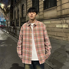 档口现货纯棉高品质格子衬衫男春夏情侣ins长袖CS001-p55控68，男装衬衫，星座218-5