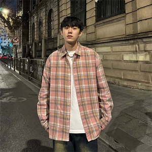 档口现货纯棉高品质格子衬衫男春夏情侣ins长袖CS001-p55控68图片