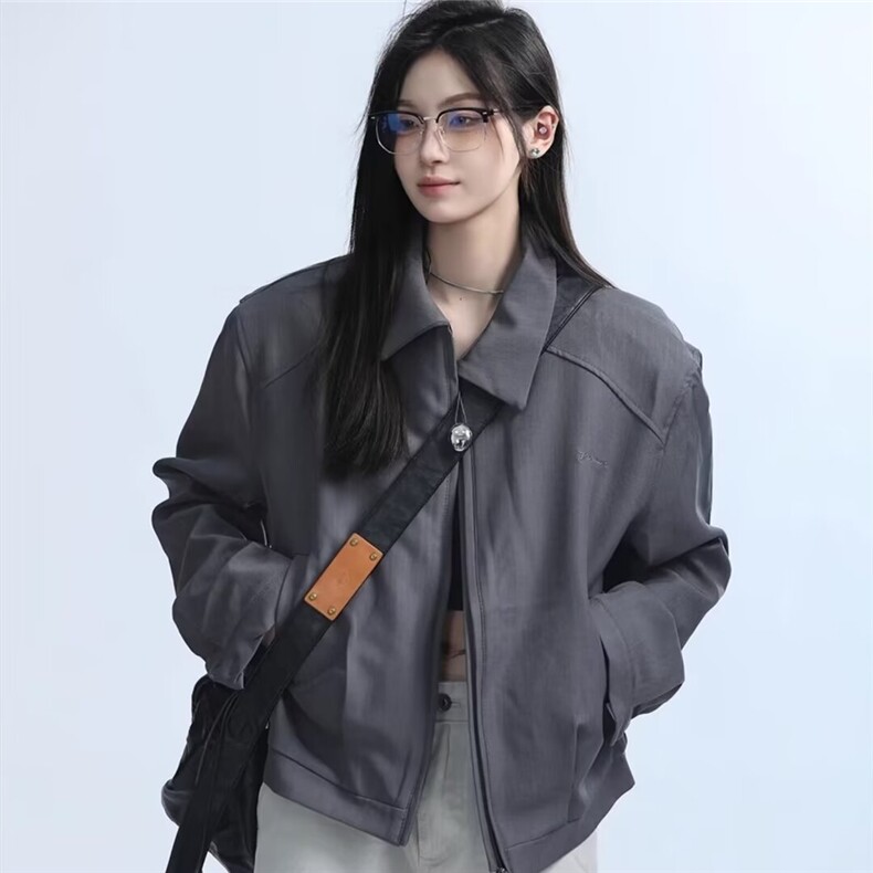 XZ412-P65 复古纯色翻领西装夹克男女春秋季韩版宽松高级感休闲图片