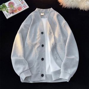 8XL-M春季开衫V领卫衣男港风日系慵懒风痞帅长袖上衣服外套KS001图片