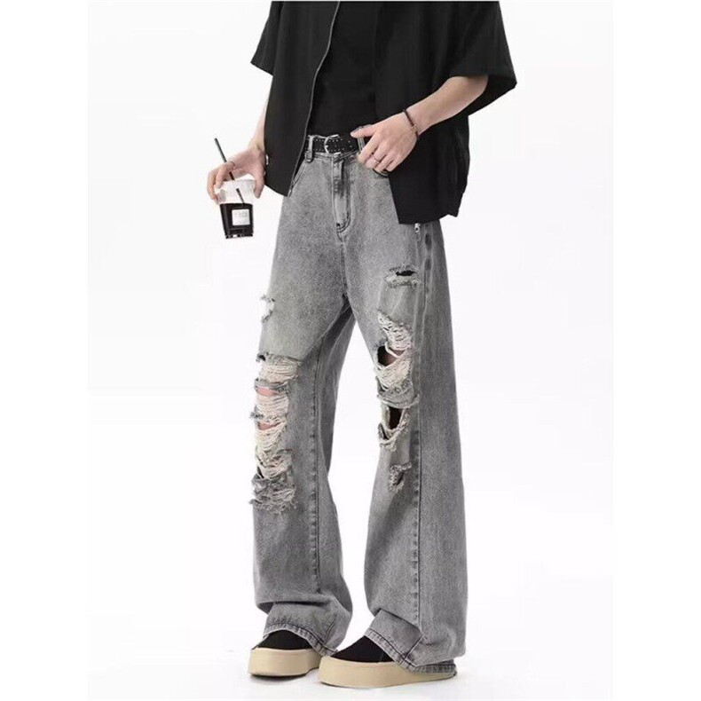 网络图现货夏季多破洞美式高街复古做旧牛仔裤RK6615-P55，男装牛仔裤，星座1005-4