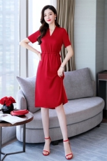 桑蚕丝纯色V领真丝连衣裙新款时尚气质优雅百搭气质女，女装连衣裙，阿舍尔精品