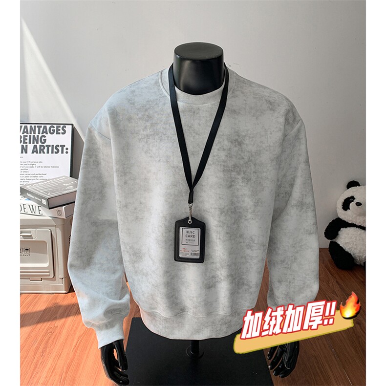 圆领重磅无帽绳500克加绒奥粒绒水洗扎染卫衣外套 RH5303JR-P51图片