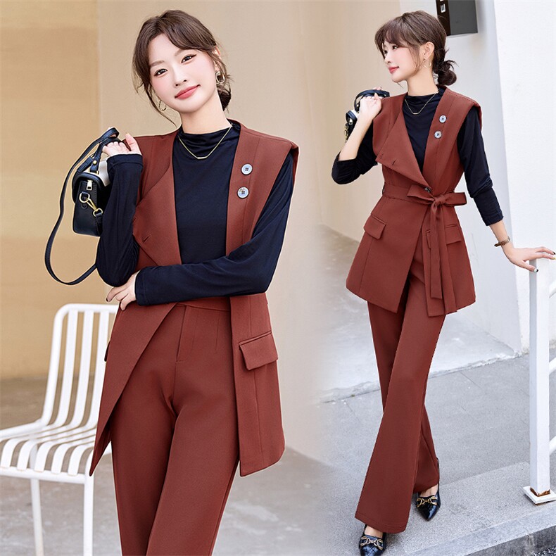 高级感洋气外套百搭显瘦西装裤腰带三件套女早秋新款时尚洋气套装,女装套装/套裙,尚娜萱