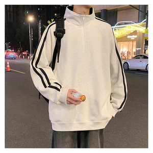 秋季380克全棉宽松条纹拉链套头卫衣立领POLO衫外套AH914-P42图片