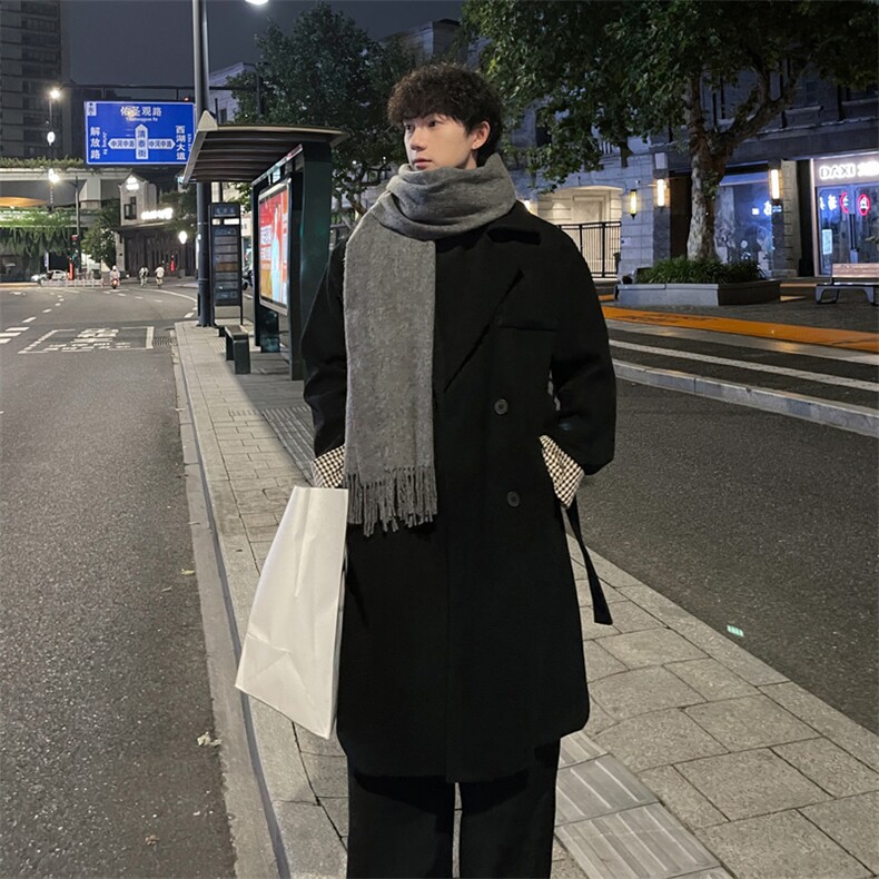 秋冬毛呢大衣男潮个性百搭风衣宽松中长外套MN00731/P100加棉P110,男装风衣,电商B316