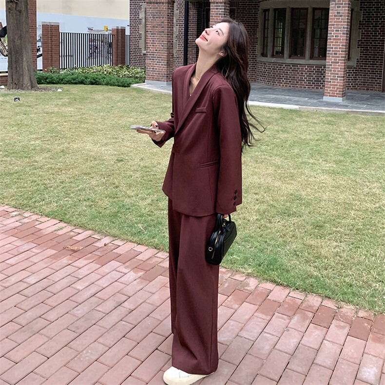 高级感西装套装女2025春季新款小个子炸街穿搭一整套阔腿裤两件套,女装套装/套裙,2C110