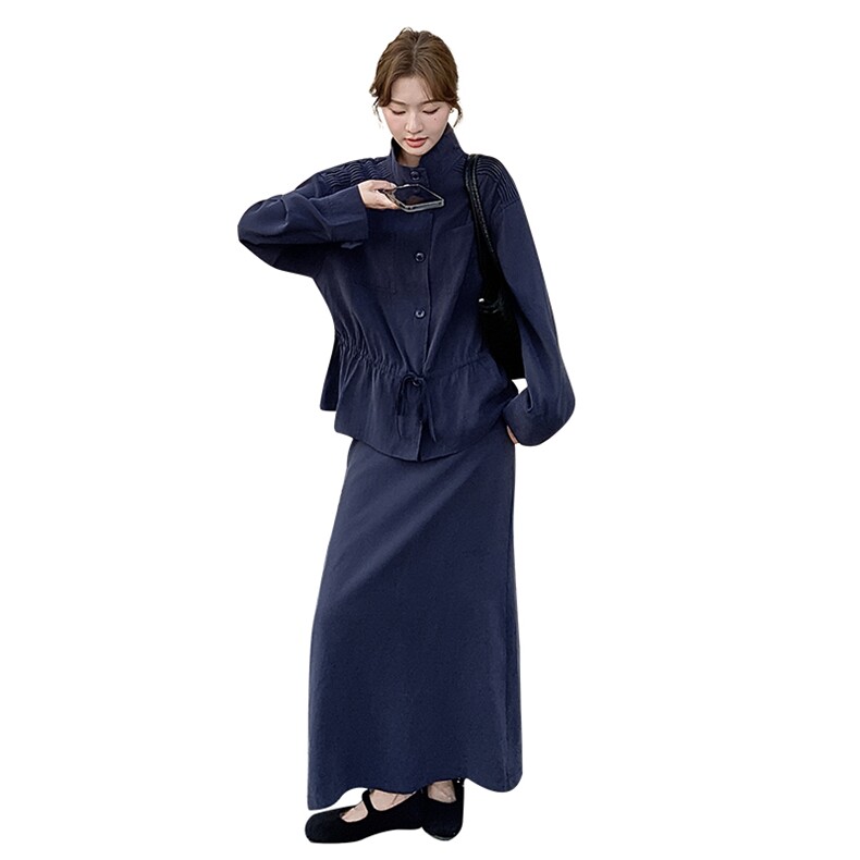 韩系重工压绉抽绳休闲衬衫半裙套装F715-P145-K238,女装套装/套裙,2C255